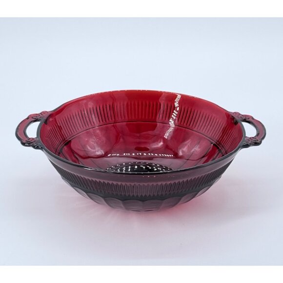 Vintage Anchor Hocking Coronation Royal Ruby Red Handled Serving Bowl 8" - Picture 1 of 6